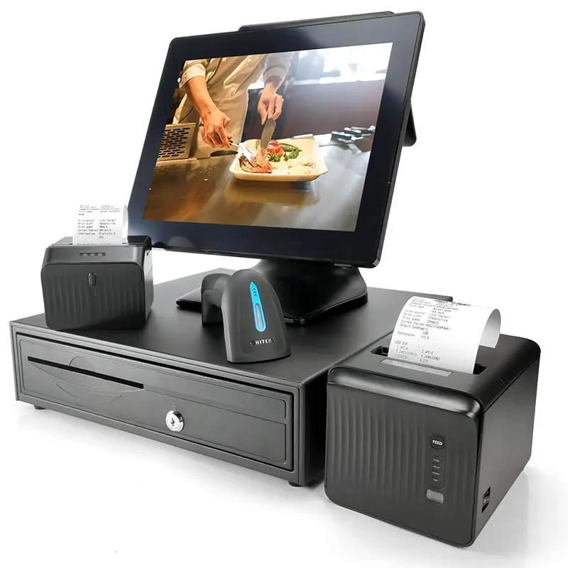 15'' Cash Register Touch Screen Restaurant Terminal Payment Machine All in One Point of Sale Windows POS System with Printer