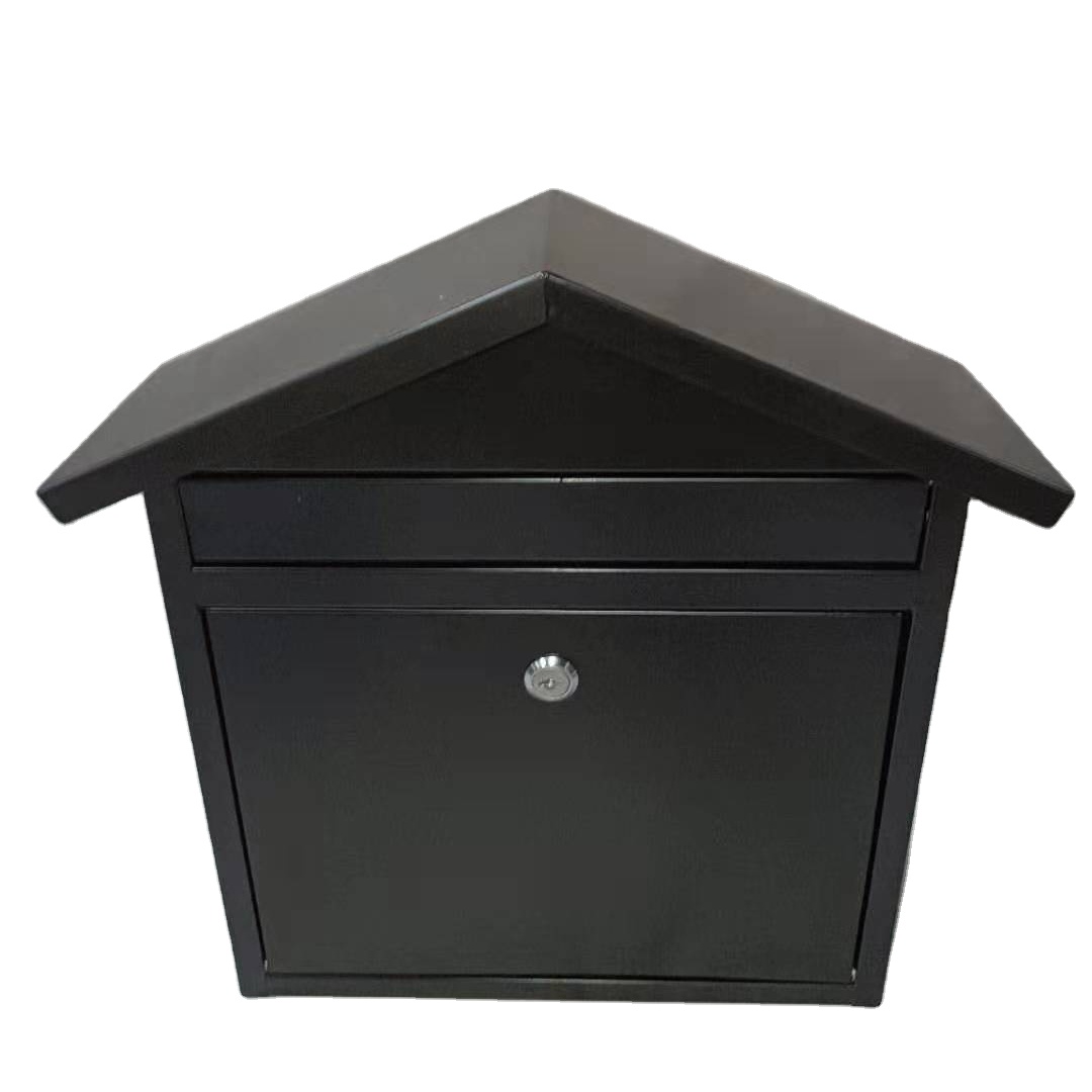 Lockable high security rust-proof mailbox large matte black iron mailbox wall-mounted outdoor mailbox