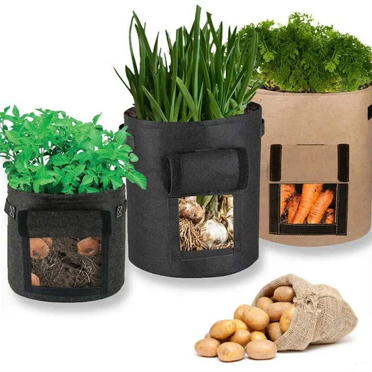 Factory wholesale multifunctional biodegradable brown 5 7 10 gallon fabric felt potato grow bag