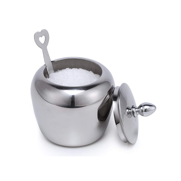 250ML Sugar Dispenser Bowl Sugar Container Jar Stainless Steel Sugar Bowl with Lid and Spoon for Home and Kichen