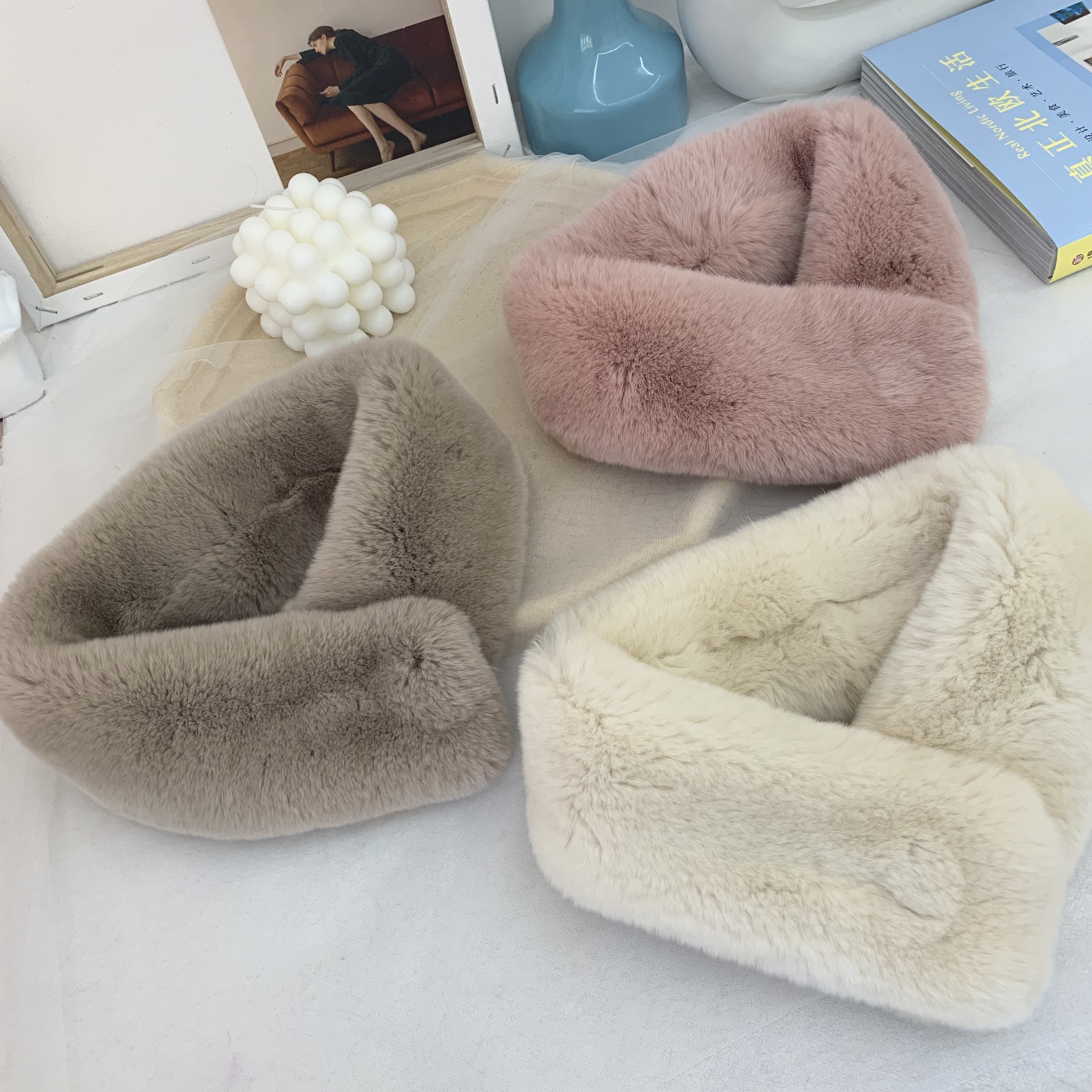 Fashion multicolor keep warm handmade winter real rabbit fur scarf