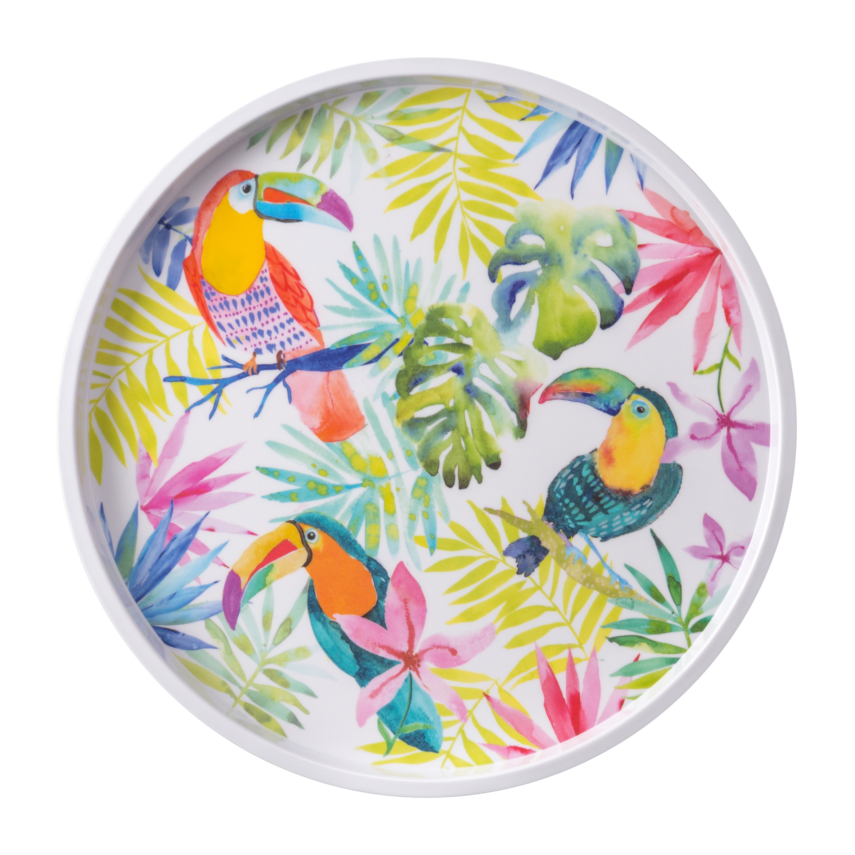 Decorative Hot Pretty Modern Round Flower and Bird Pattern Plastic Melamine Fruit Plates