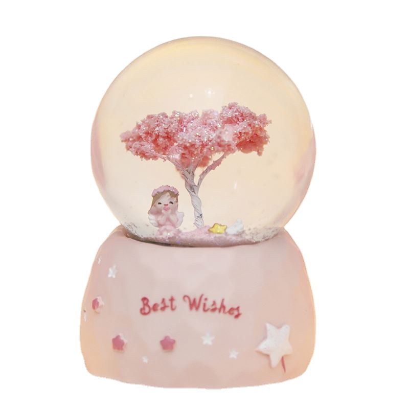 Resin Mini Custom Made Snow Globes For Sale With Tree And Girl Music Box Decoration Birthday Gifts For Kids Daughter Girl
