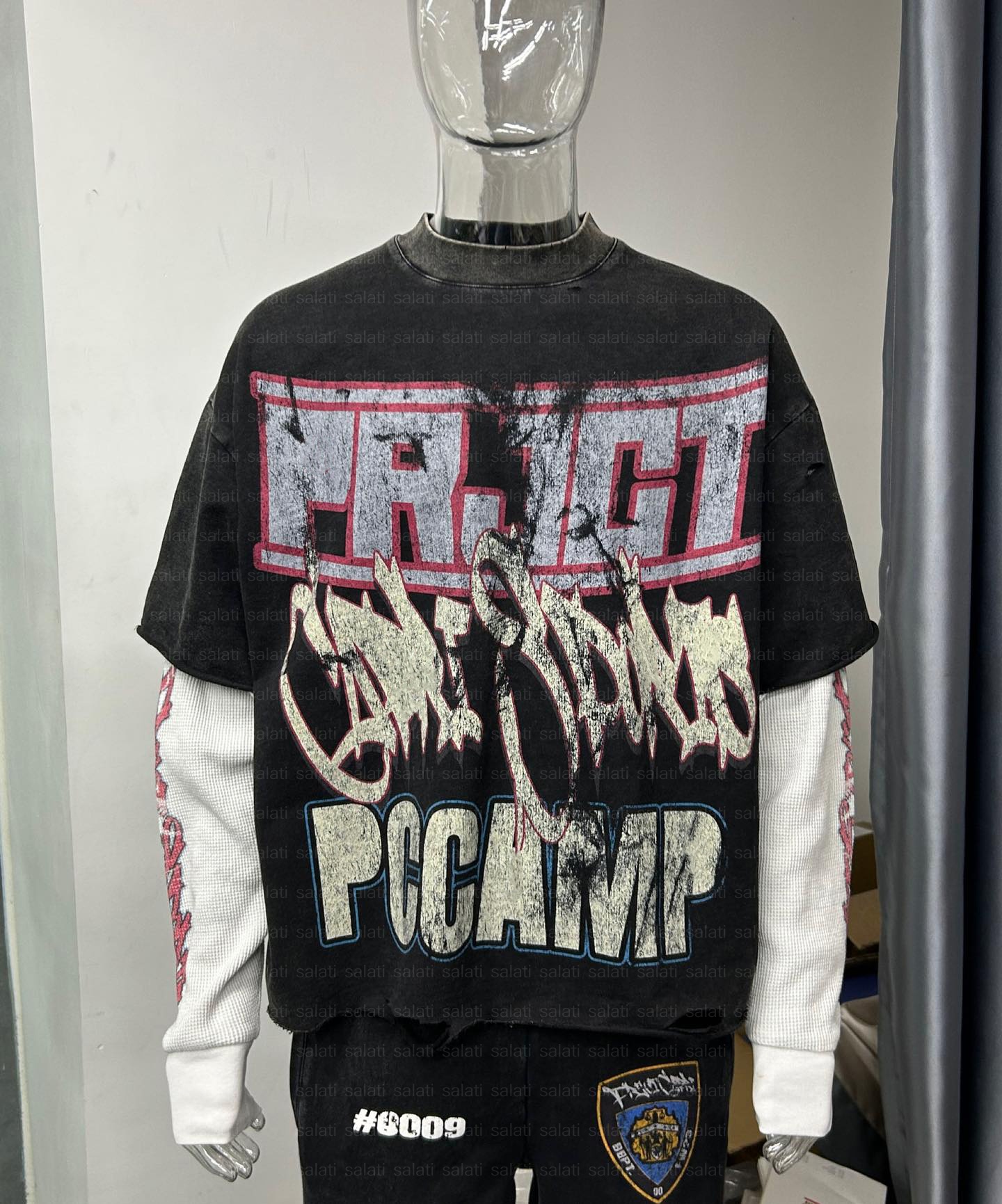 2024 Custom Streetwear Tee Cotton Acid Wash T Shirt Oversized Screen Print Long Sleeve Double Layer Long sleeve T-shirts For Men