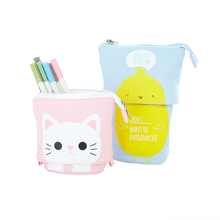 Chinese Manufacturers Stand Up Telescopic Pencil Bags, School Supplies Cartoon Cute Cat Telescopic Pencil Pouch Bag