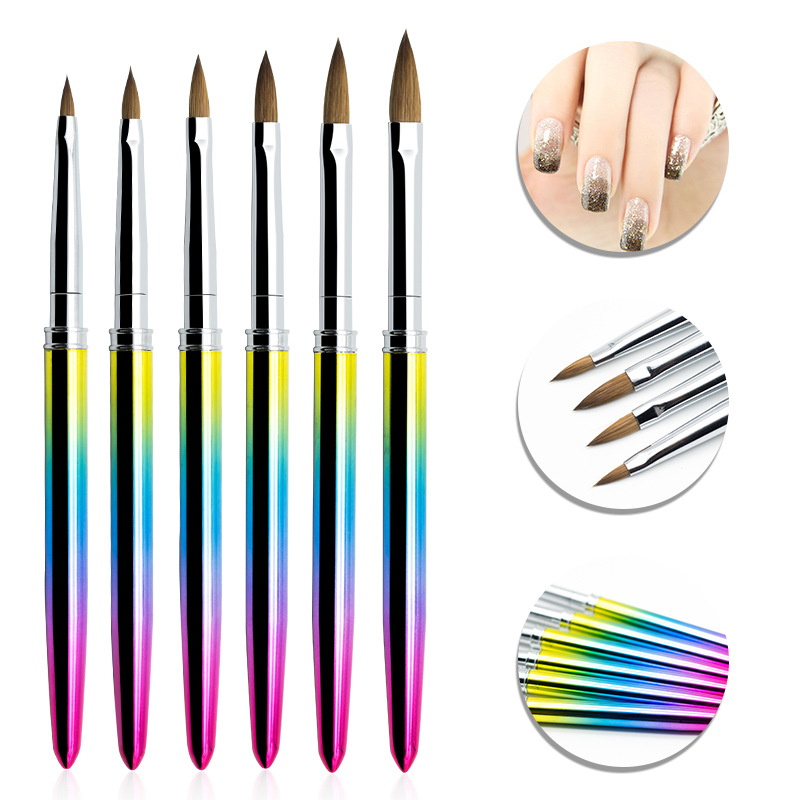 Custom Nail Brushes 100% Kolinsky Acrylic Nail Brush Colorful Metal Handle Portable Oval Crimped Kolinsky Acrylic Nail Brush