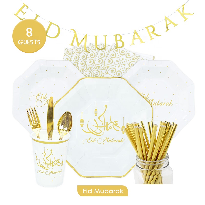 8 гостей Eid Рамадан Mubarak Рамадан праздничные украшения для вечеринки OEM посуда одноразовая тарелка чашка столовые приборы салфетки