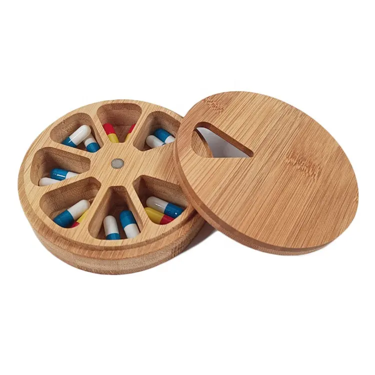 Nature Bamboo Daily Vitamin Organizer Weekly Pill Storage Cases Wooden Pill Box
