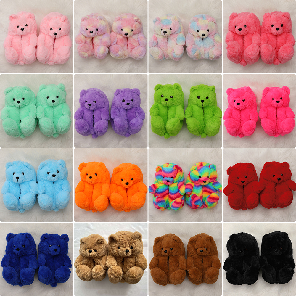 glow in the dark fur teddy blue toddler kid baby children adult teddy bear slippers