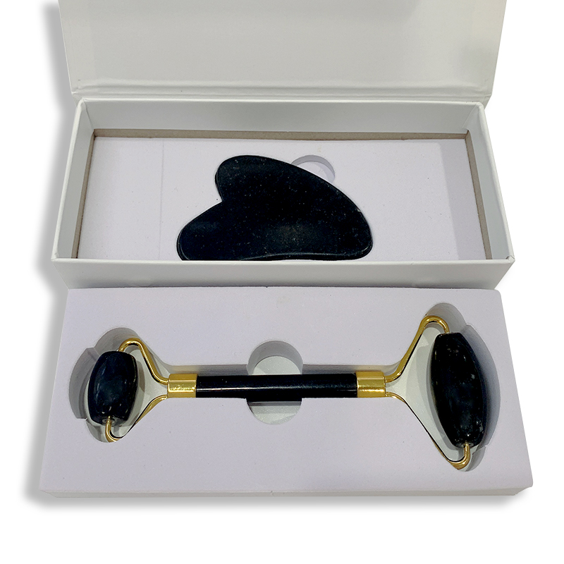 2021 Hot Selling New 100% Natural Stone Black Jade Roller And Gua Sha Tools Set For Facial Body Eyes Neck Massager Tool