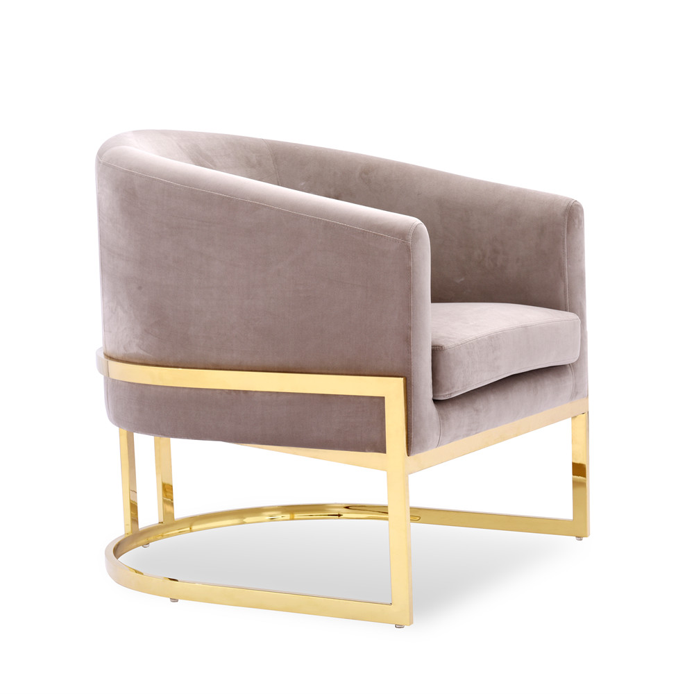 New design metal frame stainless steel gold single leisure leather armchair for livingroom