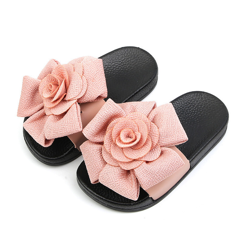 2021 Wholesale cheap comfortable ruched flower girl ladies woman child children kids rose accessory slides slippers