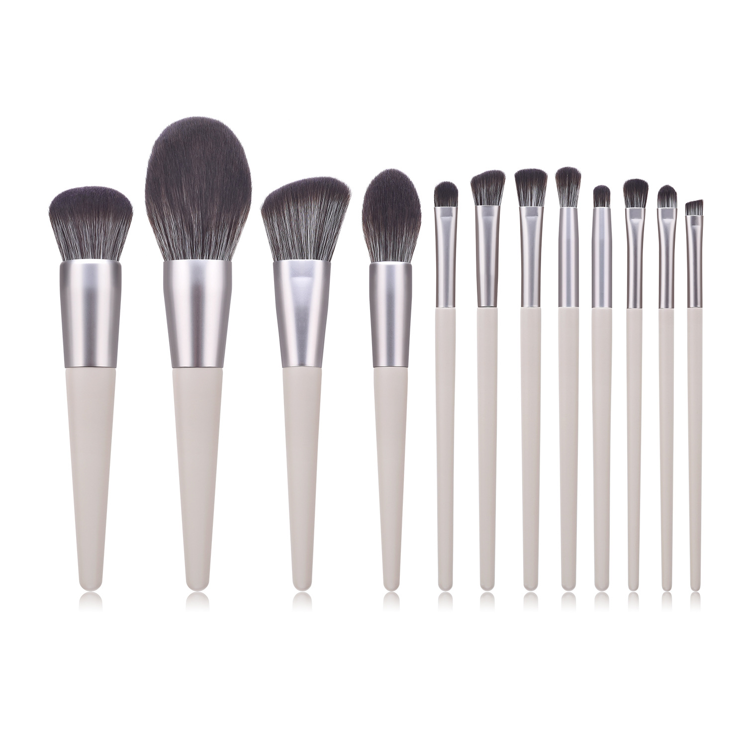 Cream color matt silver luxury high quality Synthetic Hair 12pcs private label makeup brush sets