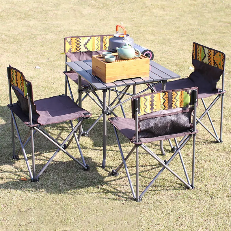 Aluminum Alloy 5 Sets Camping Table and Chairs Foldable Outdoor Packing Furniture Garden Color Design