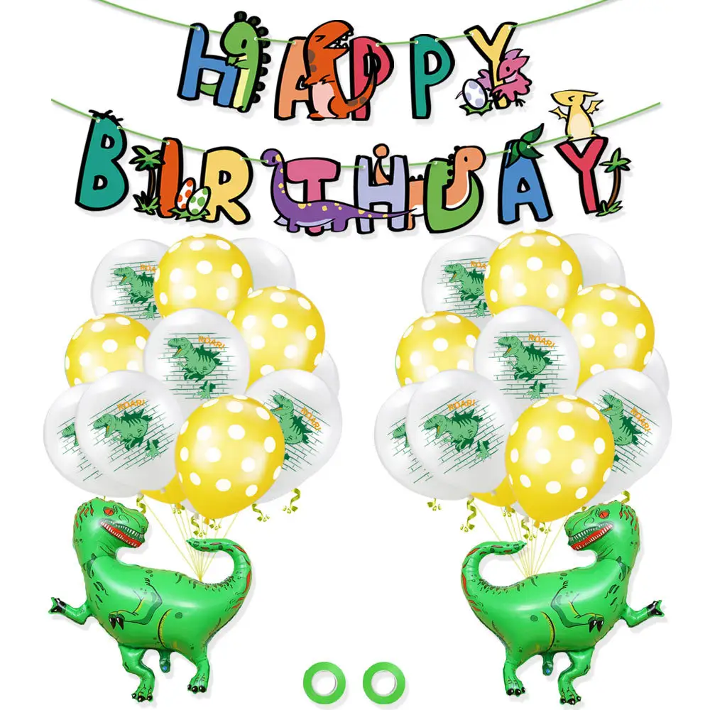 Dinosaur theme party set birthday letter flag pulling dinosaur aluminum film balloon birthday party decoration