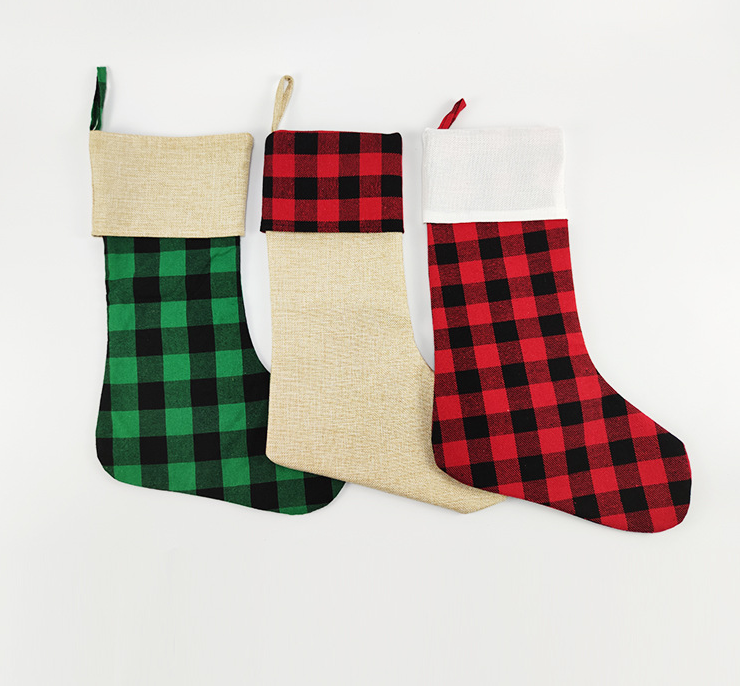 Buffalo plaid stocking drawstring Christmas stocking Christmas socks