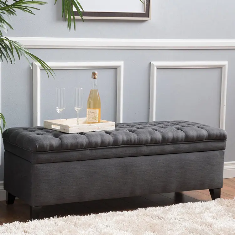 Multiple Colors Available Home Garden Tufted Fabric Storage Ottoman Bench