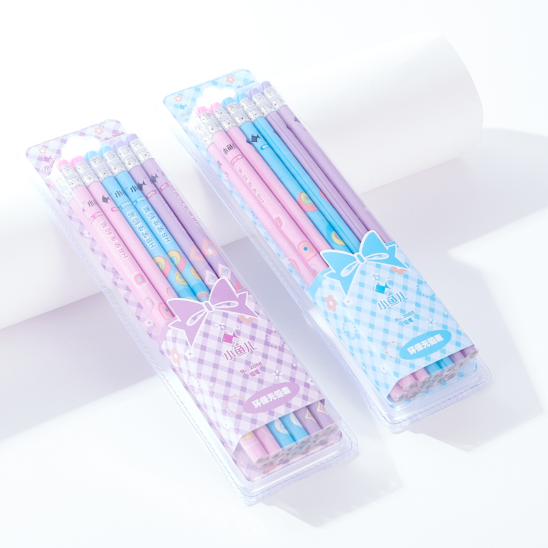 Popular Stationery HB Circular Wooden Pencil With Eraser Wholesale Cheap Price In Set Packing