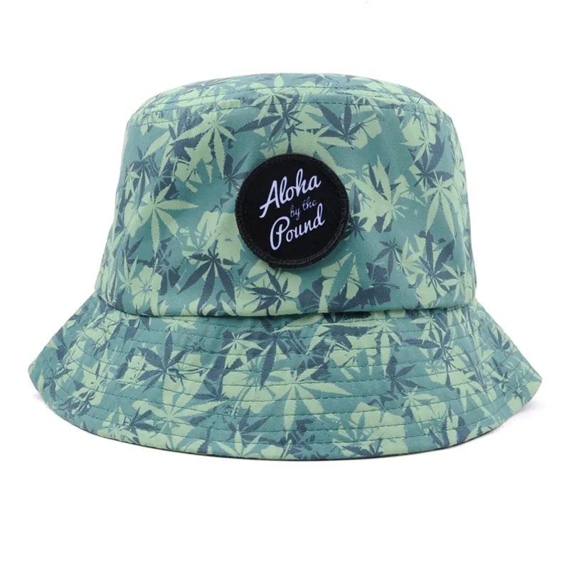 Wholesale Custom Cotton Twill Bucket Hat , printed leaves logo fisherman hat