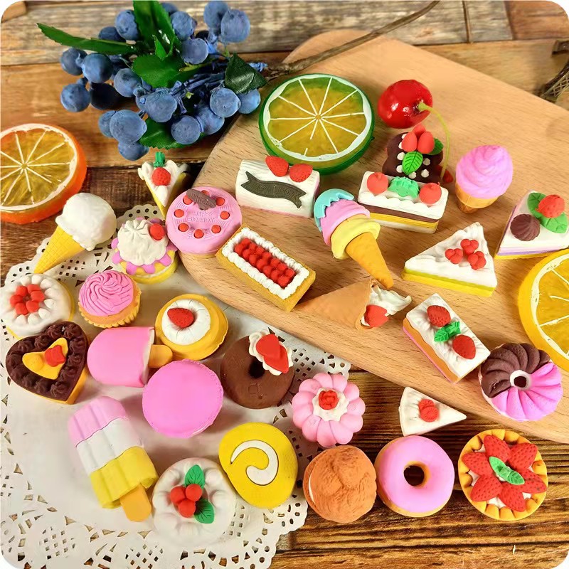 Множество цветов, Модный милый 3D мультяшный ассорти, торт, десерт, DIY, резиновый ластик TPR