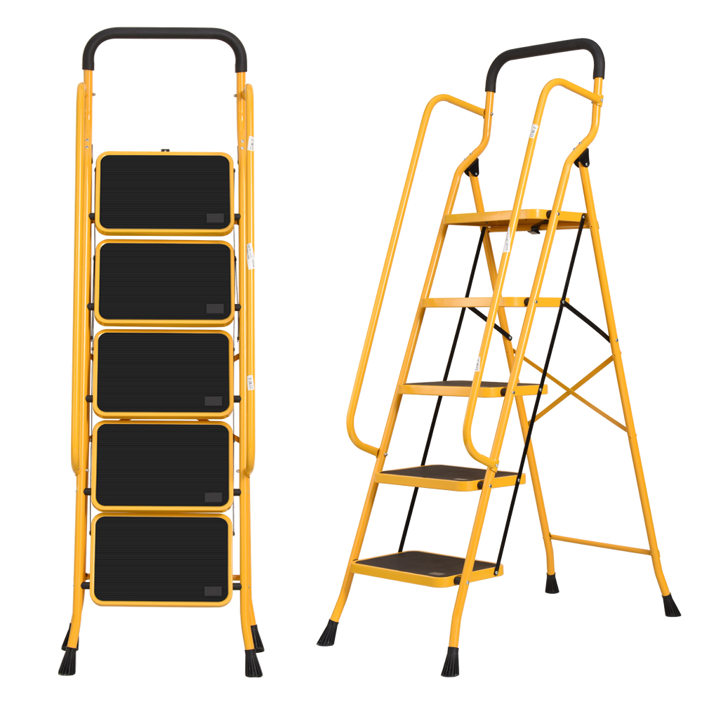 Безопасность 5 Шаг Стальной лестницы с поручнем, escalera plegable