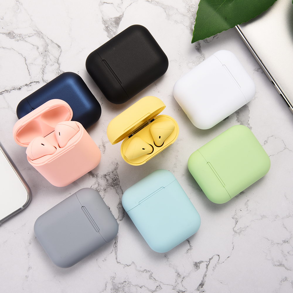 Цветные наушники Macaron Inpods 12, матовый материал, сенсорное управление, выдвижная оконная Беспроводная мини-гарнитура с синими зубьями для рождественского подарка