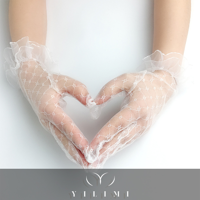 YILIMI Women White Sexy Lace Bridal Glove Mesh Breathable Short Lace Glove
