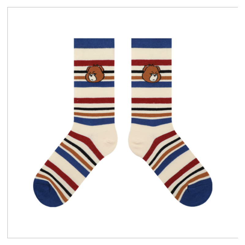 Cubs bear socks cartoon cute ladies striped socks men cotton socks
