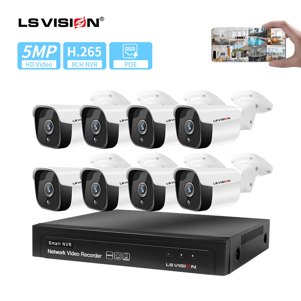 LS VISION 2020 Горячая продажа HD 5MP наружная водонепроницаемая система видеонаблюдения ONVIF 8CH POE камера NVR наборы