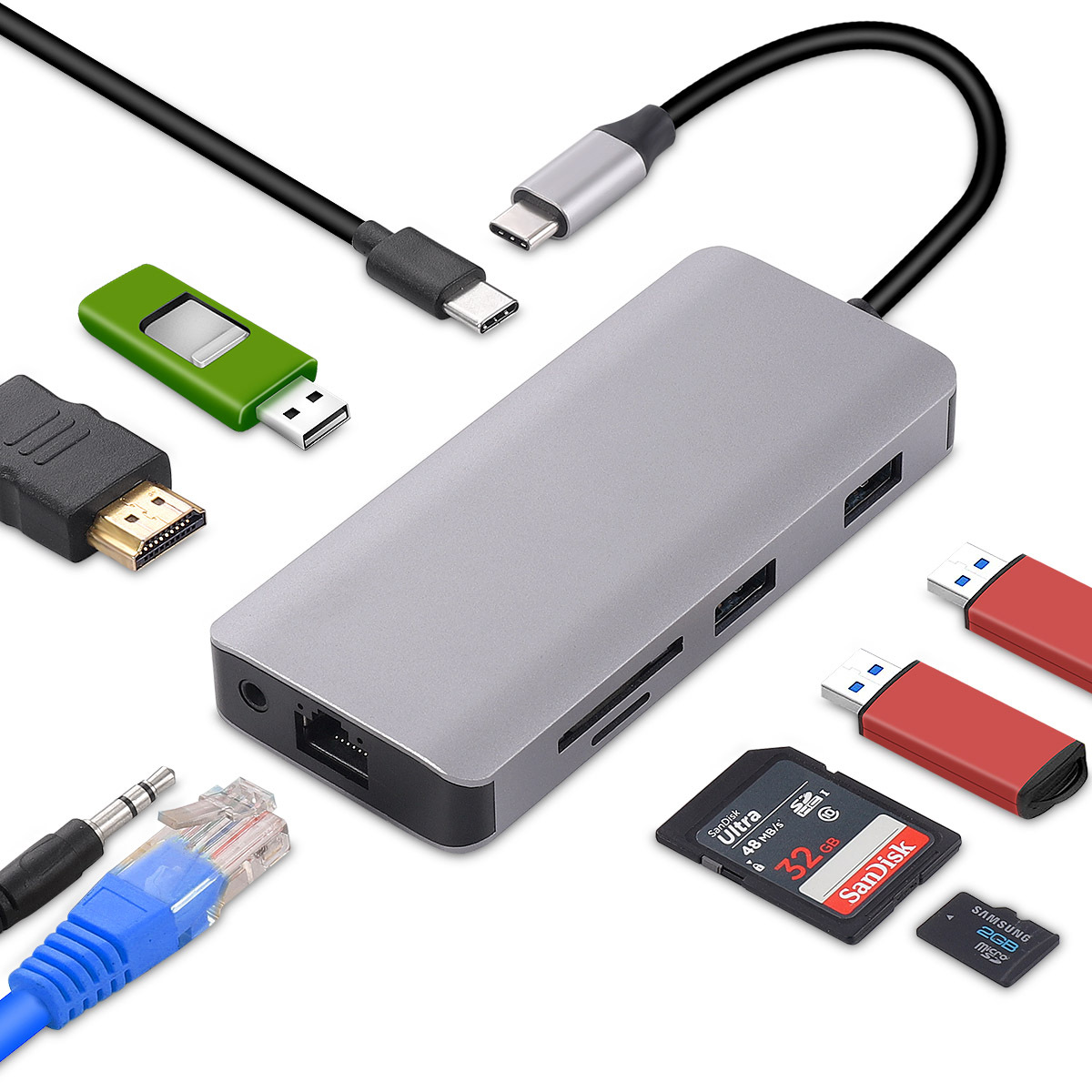 Адаптер 9 в 1 из алюминиевого сплава с портом Usb c, концентратор 9 Usb-c для Apple Macbook