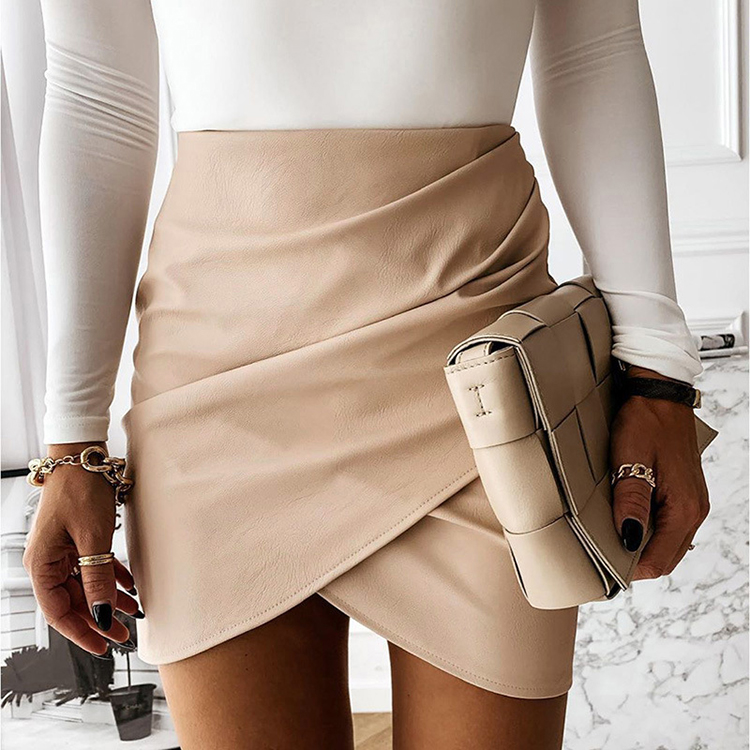 Fashion Sexy Pu Black Short Skirt Casual Skinny Pleated Leather Mini Skirt