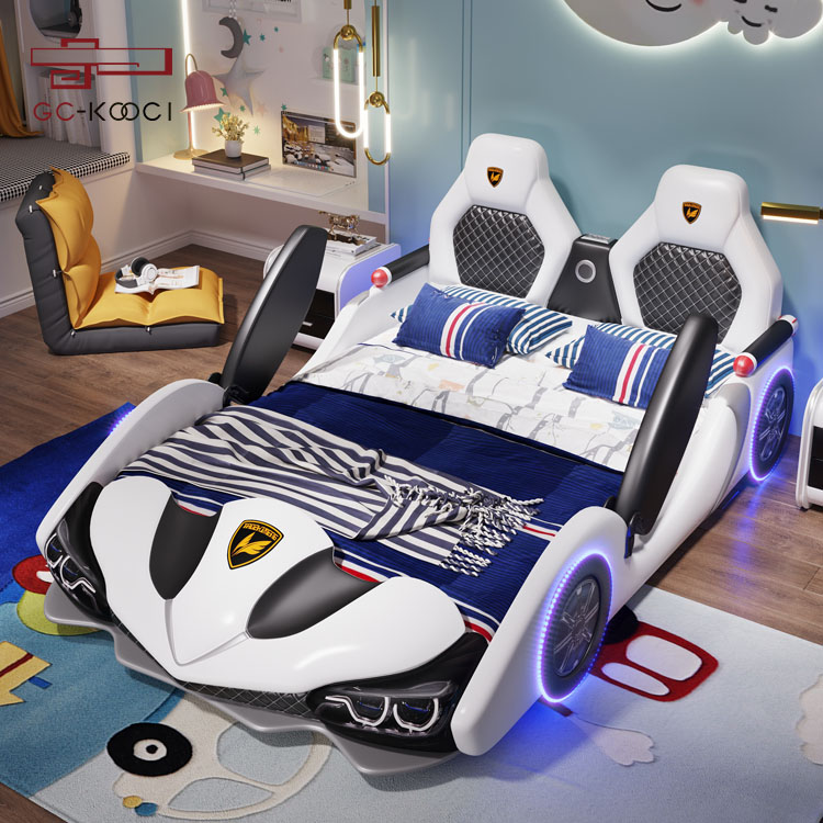 Современная детская кровать supercar светодиодная детская Беспроводная колонка Гоночная машина кровать большого размера Студенческая кровать с дверью