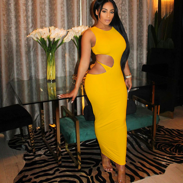 Sleeveless Bodycon Maxi Dress For Women Side Hollow Out Midnight Club Outfits Solid Hot shein dress bulk womens boho dresses