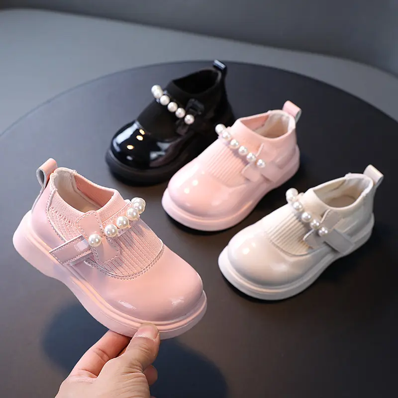 Hot Selling New Fashion Kids PU Spring Autumn New Pearl Girl Flat Part Leather Soft Sole Dance Non-slip Dress Shoes For Children
