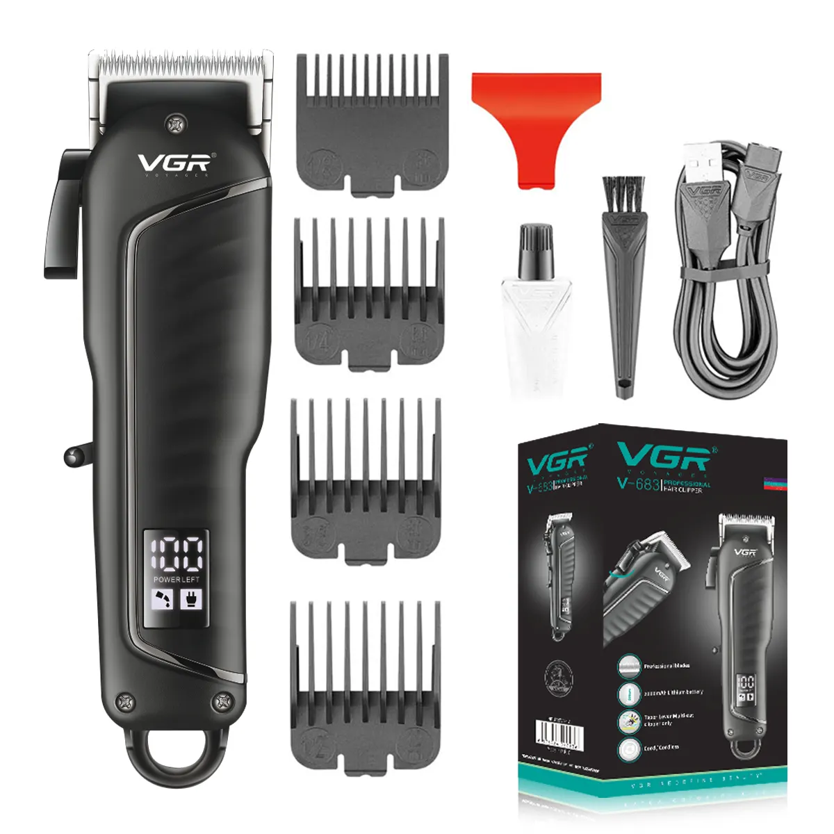 VGR V-683 hair cutting  machine electric trimmer professional powerful cordless rechargeable barber hair clipper for men