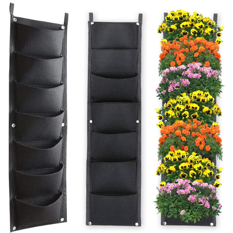 Multi-pocket Hanging Flower Pot Waterproof Vertical Grow Plant Bag Heavy Duty Handmade Flower Non-woven Flower Planter
