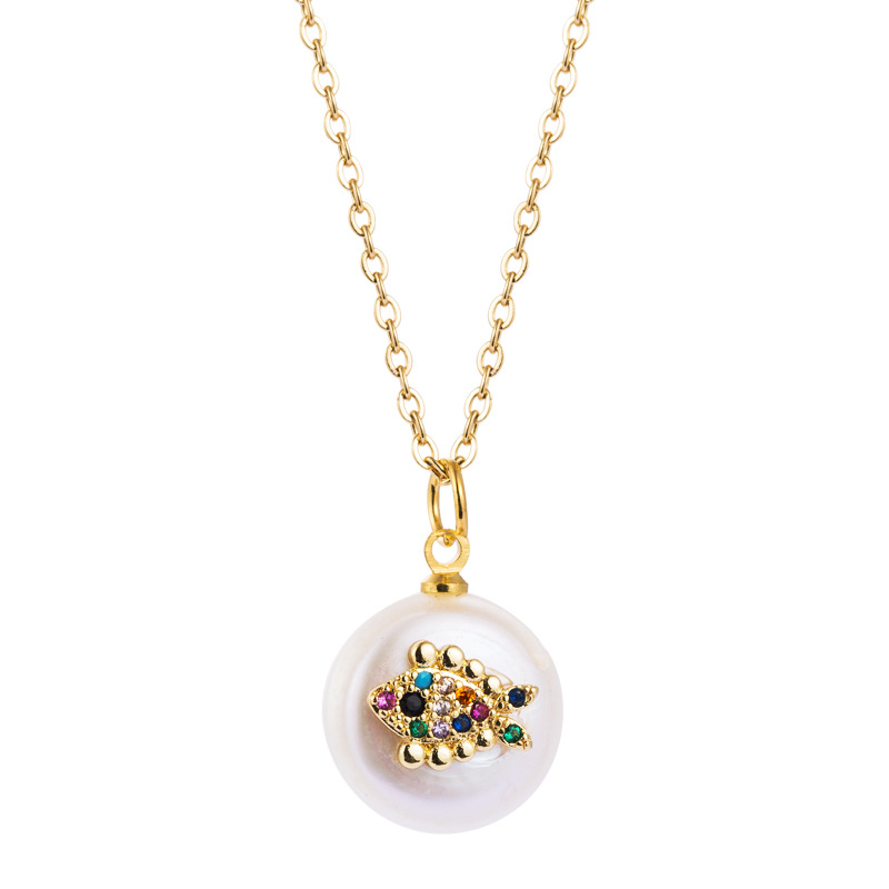 European and American Cross mirror new accessories necklace women's fashion net red pearl inlaid with colorful zircon hip hop Pe