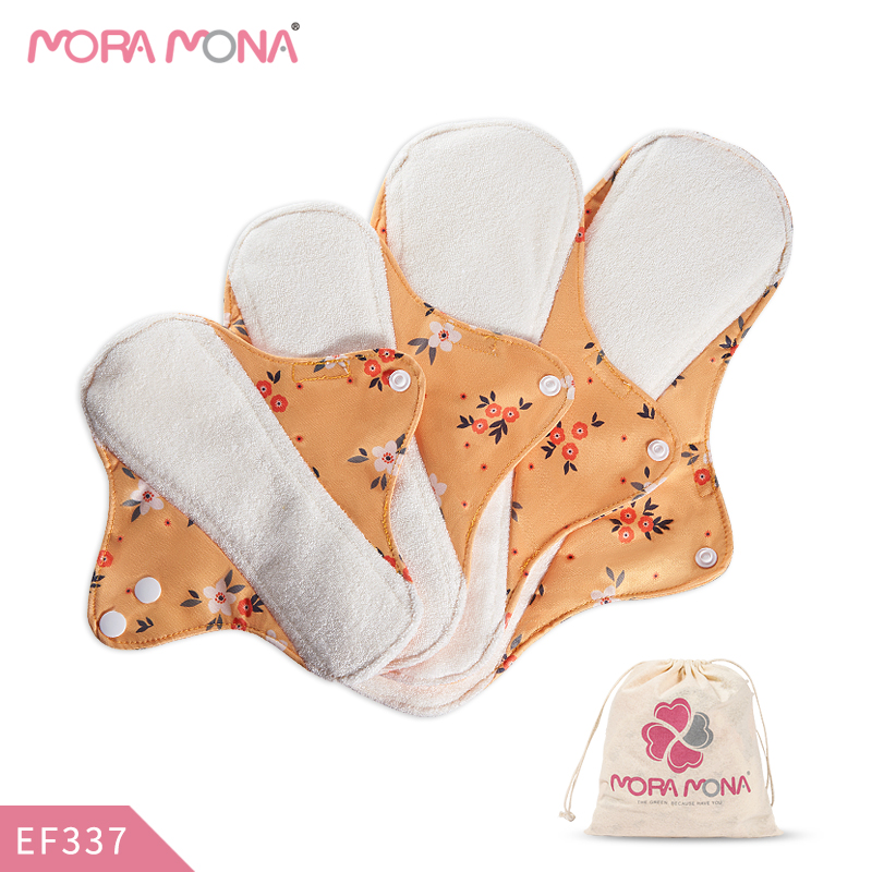 Гигиенические прокладки Mora Mona из бамбука, многоразовые тканевые менструальные прокладки для девочек, 4 шт. в комбинации