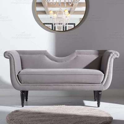 Modern Midcentury Luxury Bedroom Wooden Rivet Velvet Arm Ottoman Bench With Backrest