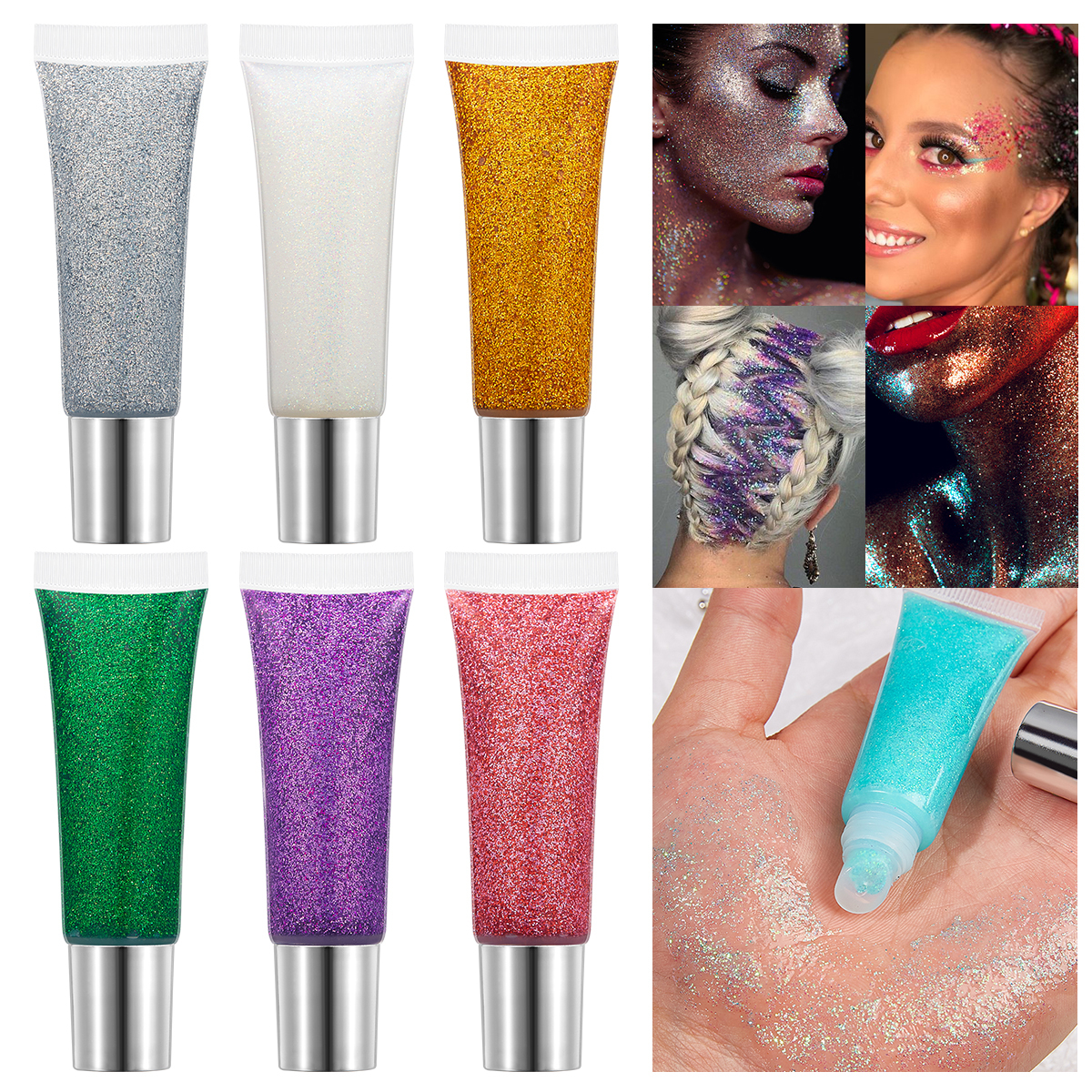Body Makeup Glitter Gel Three-Color Set No Glue Required Stage Makeup Holiday Celebration High Gloss Face and Neck Decoration