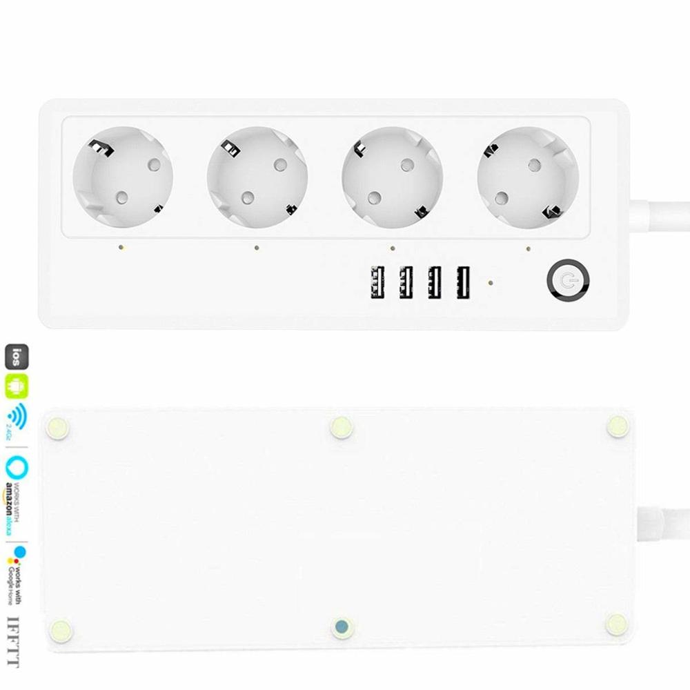 Excel Wi-Fi цифровой полосы ЕС стандартный диагностический вывод 4 розетки 4 USB 16A смарт-удлинитель электропитания полоски