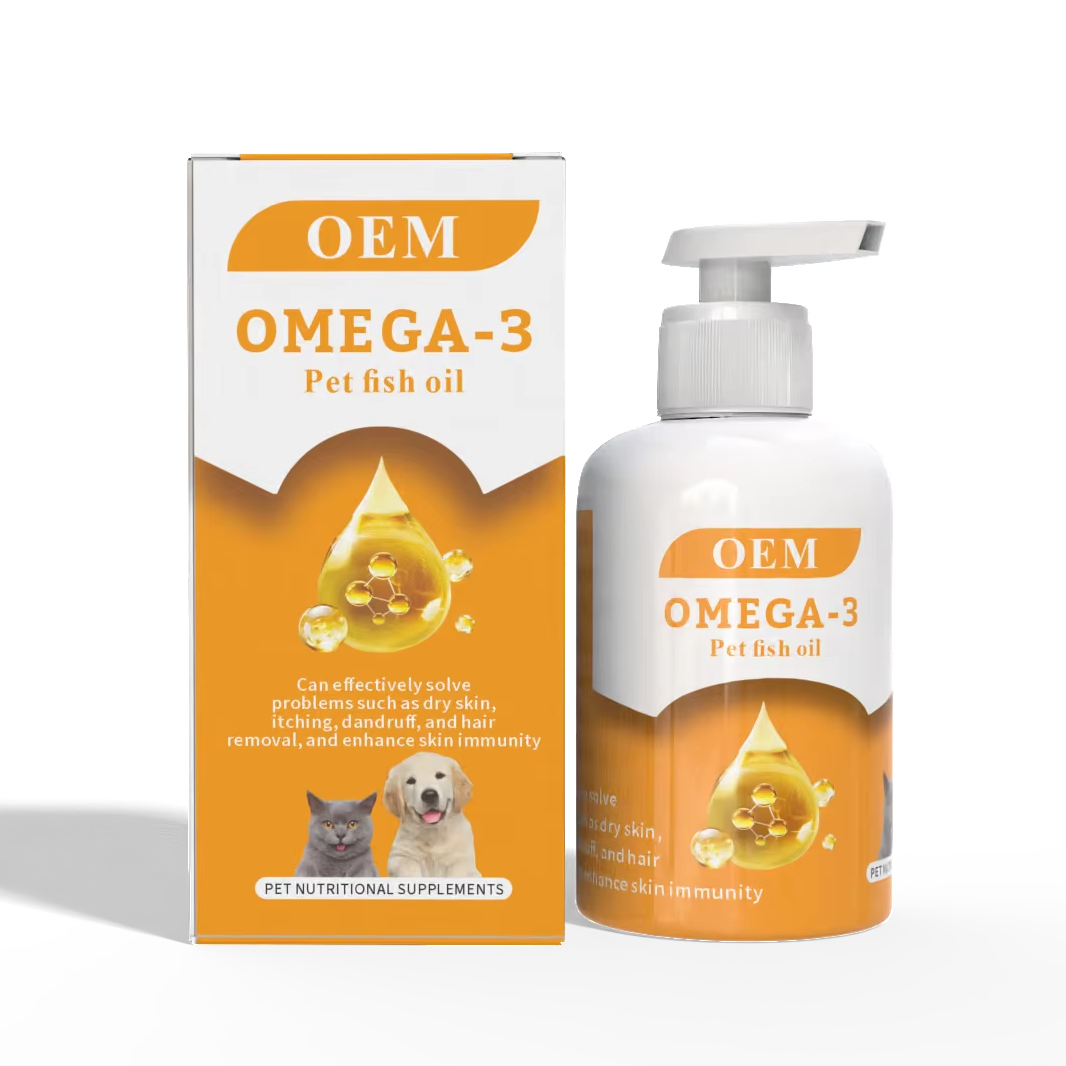 OEM 250ml Natural Liquid Omega 3 Pet Salmon Fish Oil Bulk Human Grade Pure Wild Alaskan Salmon Oil for Dogs and Cats