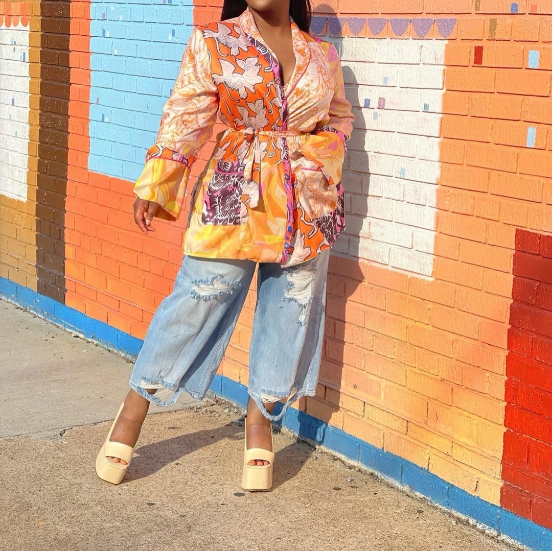 New Trending Vintage Women'S Floral Printed Street Matching Set Outfit Wear Long Sleeve 2 Piece Sets Women Short 2 Two Piece Set