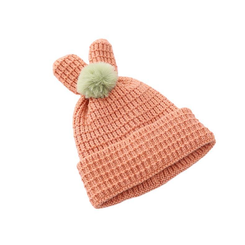 Rabbit ears children's knitted hat autumn and winter new baby winter hats baby woolen hat scarf two-piece set