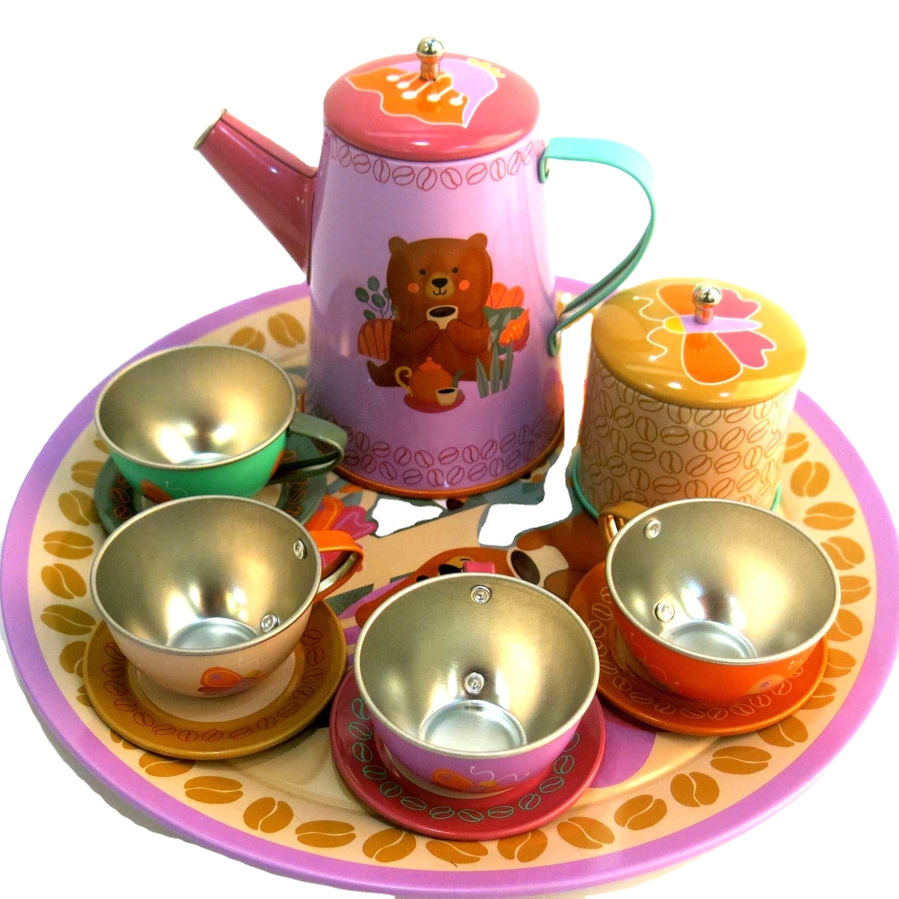 2021 new product factory promotion lovely girlish mini toy play house Bear Tea Set gift box tin