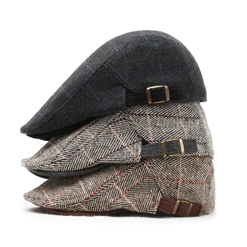 Custom Colors Fashion Accessories Painter Cap Casquette Peaked Caps Winter Woolen Party Hat Elderly Men Boina Plaid Gentleman Be