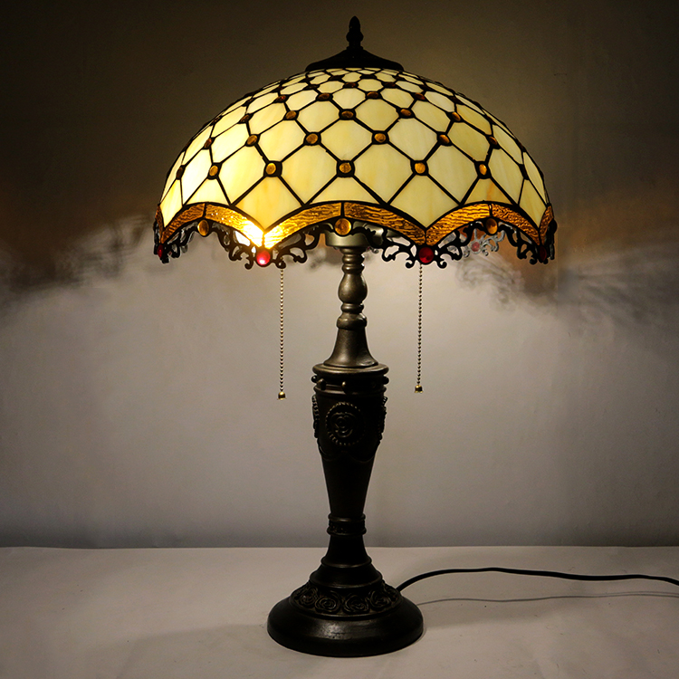 LongHuiJing 16Inch Wide Flowers Stained Glass Handcrafted Table Desk Lamp Resin material stand base lamps