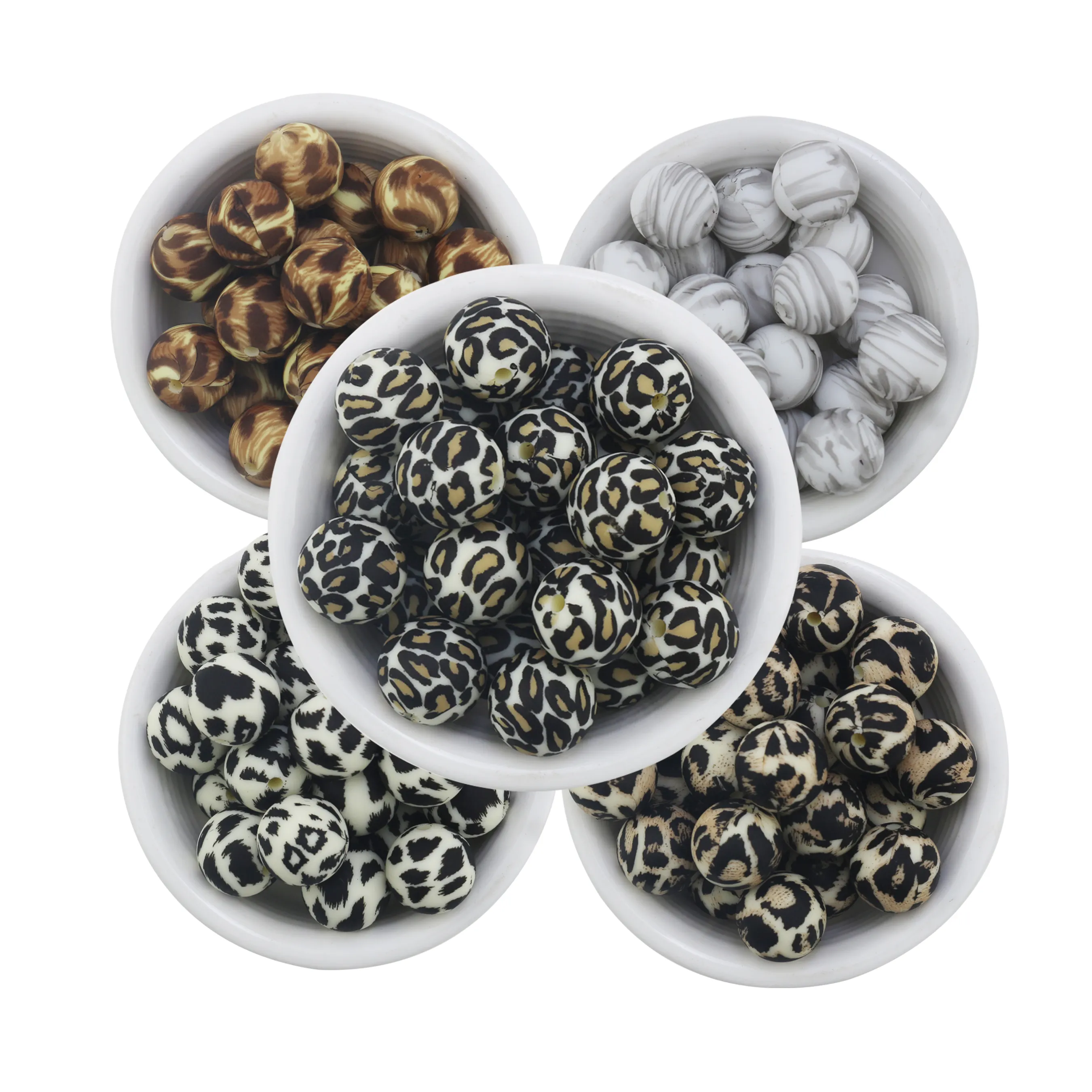 Wholesale 15mm grade Leopard Printed BPA Free Food Grade Teething Silicone Beads