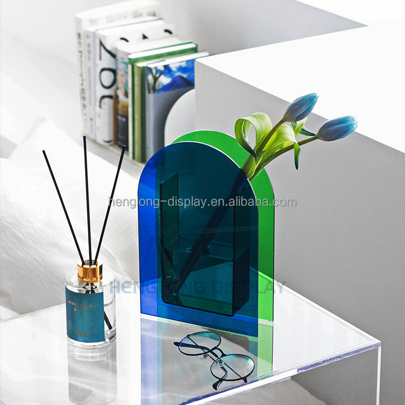 Acrylic Colored Arched Shape Geometric Vase Clear Iridescent Vase for Dried Flower