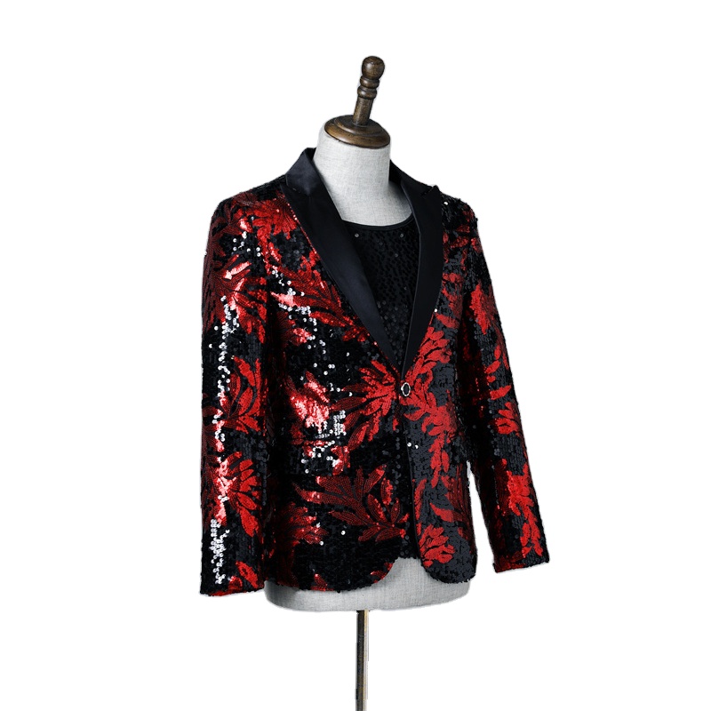Hot Sale Sequins Blazer Suits For Men Coats Leaves Pattern Stylish Host Singer Performance Jackets Male Costume Homme